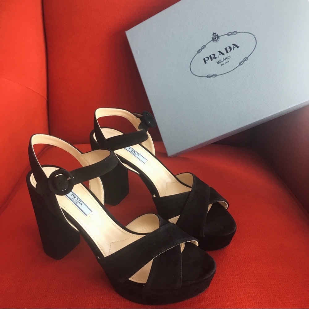 Prada Suede Crisscross Platform Shoes